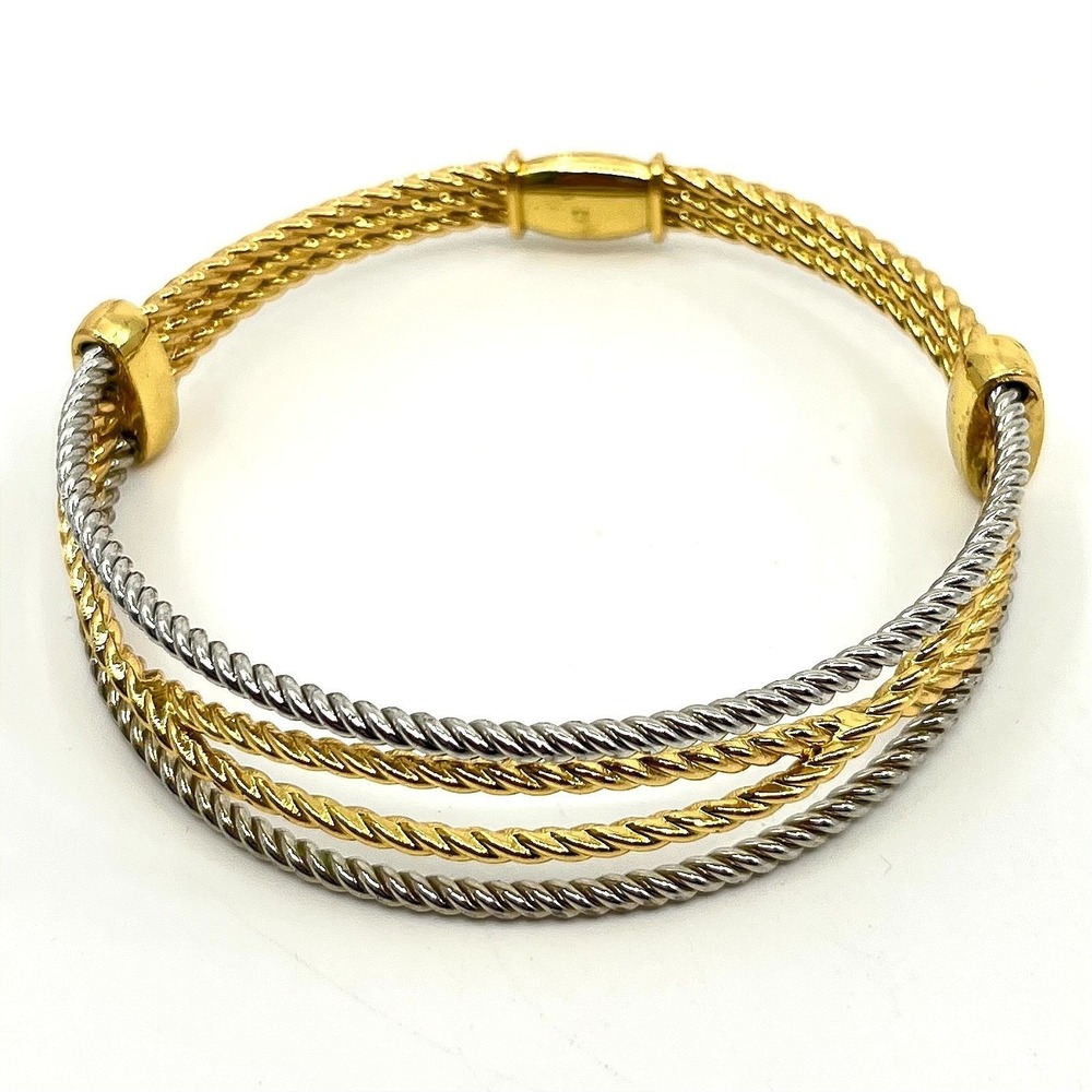 Vintage‎ Two Tone Twisted Cable Multi-Strand Bangle Bracelet Gold Silver Tone